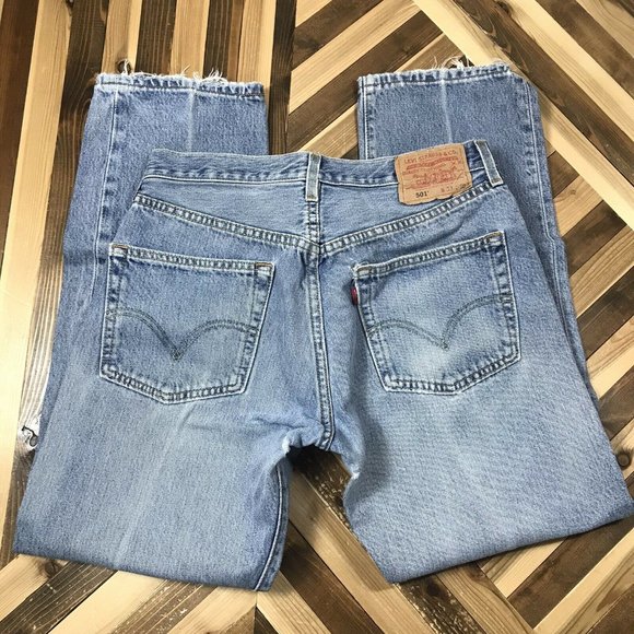 Vtg Levis 501 Button Fly Fade Blue Denim Jeans Mens Tag 33x30 Distressed (30x29) - Picture 2 of 10